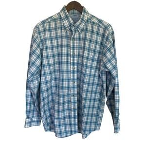 L.L. Bean Blue and White Plaid Button Down Shirt - Medium